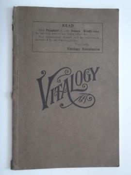 catalog photo of 20s quack medicine Vitalogy book, old color print medical illustrations