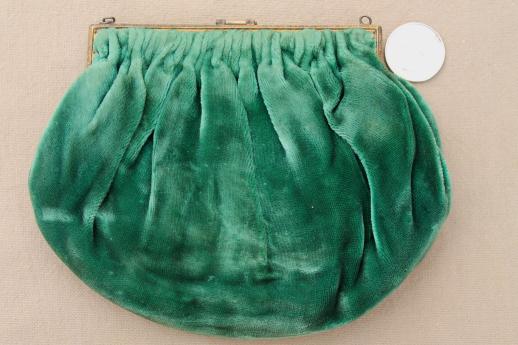 photo of 20s vintage flapper evening bag, emerald green velvet purse w/ french clasp #3