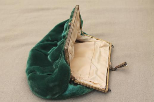 photo of 20s vintage flapper evening bag, emerald green velvet purse w/ french clasp #5