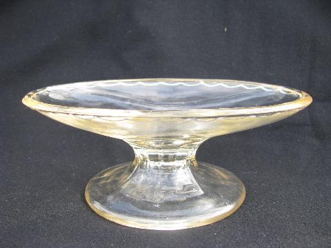 photo of 20s vintage hotel ware, footed pedestal soap dish, yellow depression glass #1