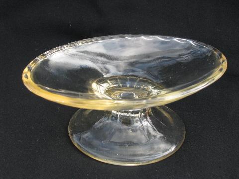 photo of 20s vintage hotel ware, footed pedestal soap dish, yellow depression glass #3