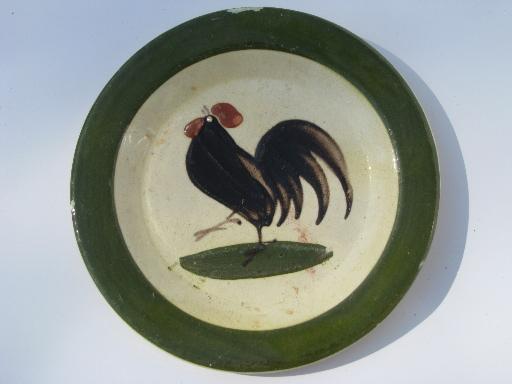 photo of 20s-30s vintage PAW Czech pottery plate, Torquay style Moravian rooster #1