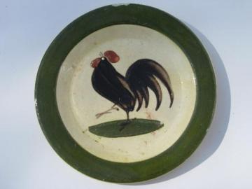 catalog photo of 20s-30s vintage PAW Czech pottery plate, Torquay style Moravian rooster