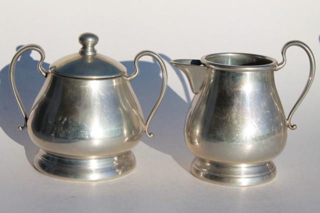photo of 20th century Queen Art pewter, vintage American pewter coffee pot & teapot tea set #6