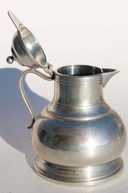 photo of 20th century Queen Art pewter, vintage American pewter coffee pot & teapot tea set #17