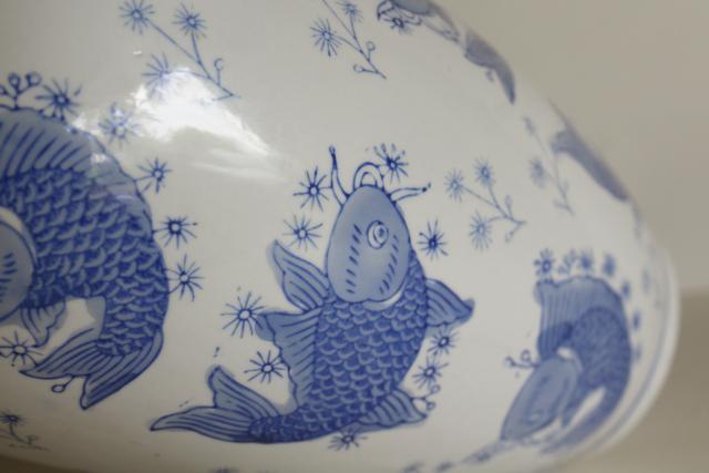 photo of 20th century vintage China porcelain blue & white chinoiserie vase, koi fish or carp #3