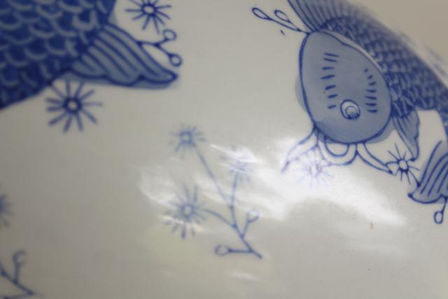 photo of 20th century vintage China porcelain blue & white chinoiserie vase, koi fish or carp #6