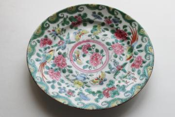 catalog photo of 20th century vintage Chinese porcelain plate famille rose hand painted birds & butterflies floral 