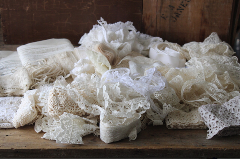 photo of 20th century vintage lace edgings lot, antique cotton eyelet, ruffled trims 90s prairie girl style #1