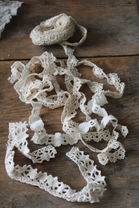 photo of 20th century vintage lace edgings lot, antique cotton eyelet, ruffled trims 90s prairie girl style #2