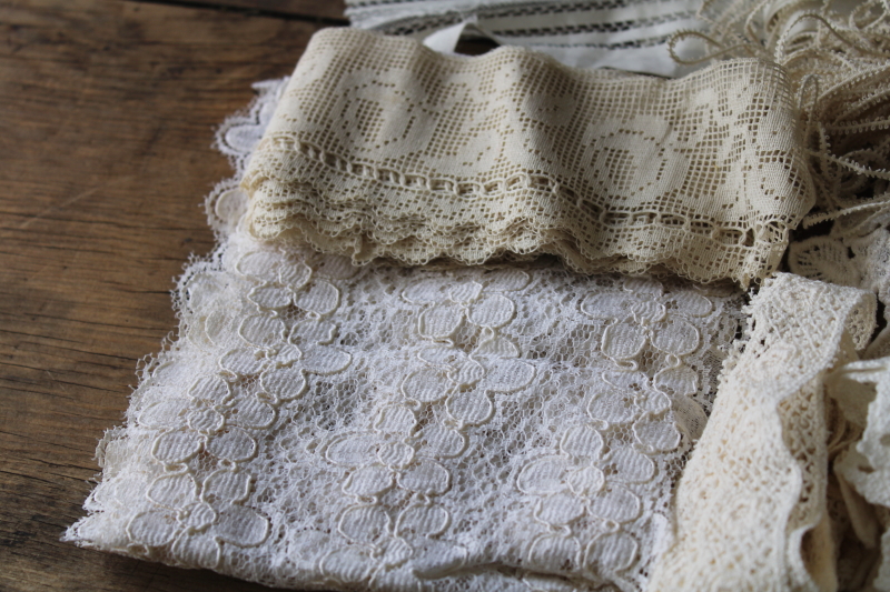 photo of 20th century vintage lace edgings lot, antique cotton eyelet, ruffled trims 90s prairie girl style #4