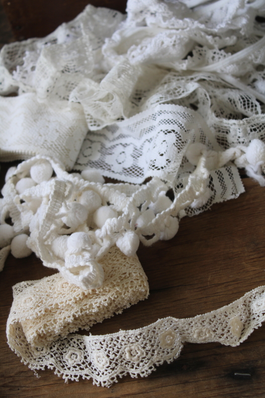 photo of 20th century vintage lace edgings lot, antique cotton eyelet, ruffled trims 90s prairie girl style #7