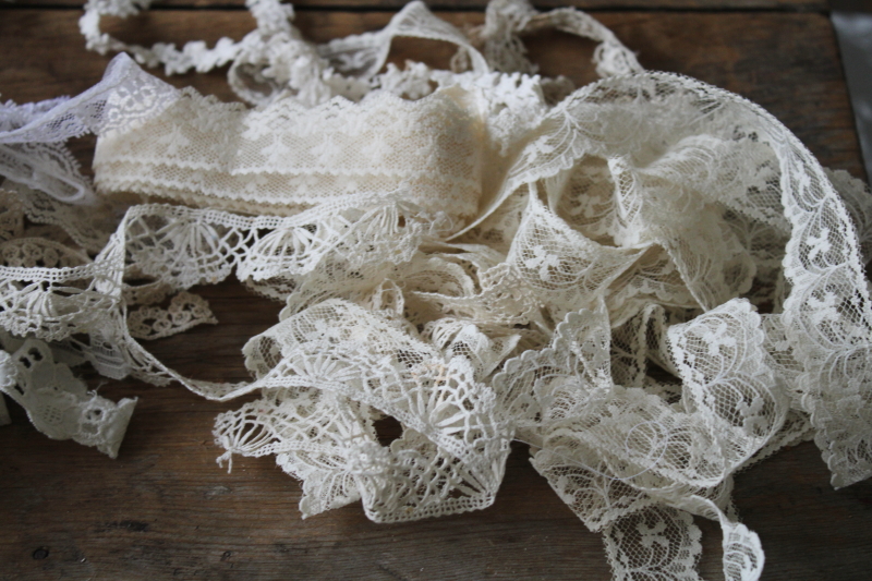 photo of 20th century vintage lace edgings lot, antique cotton eyelet, ruffled trims 90s prairie girl style #11