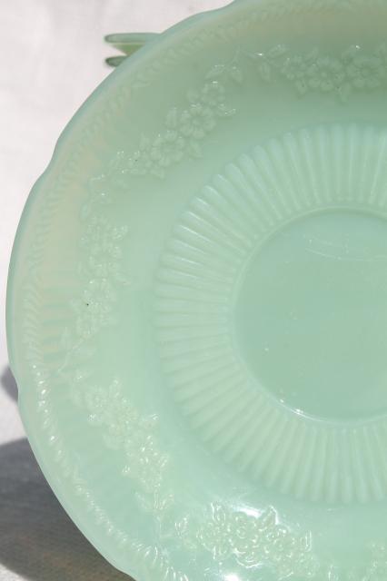 photo of 22 vintage jadite glass saucer plates, Alice floral border Fire King jadeite #5