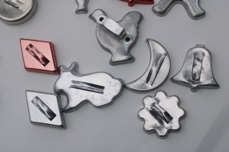 photo of 25 vintage cookie cutters, Mirro aluminum & copper colored cookie cutters lot  #2