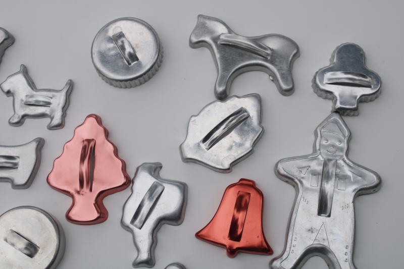 photo of 25 vintage cookie cutters, Mirro aluminum & copper colored cookie cutters lot  #3