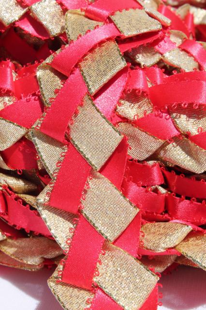 photo of 25 yards handmade woven ribbon garland, Scandinavian Christmas red & metallic gold #4