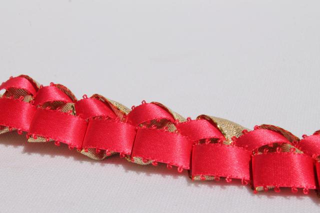 photo of 25 yards handmade woven ribbon garland, Scandinavian Christmas red & metallic gold #5