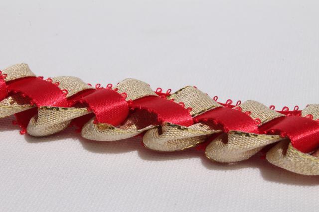 photo of 25 yards handmade woven ribbon garland, Scandinavian Christmas red & metallic gold #6