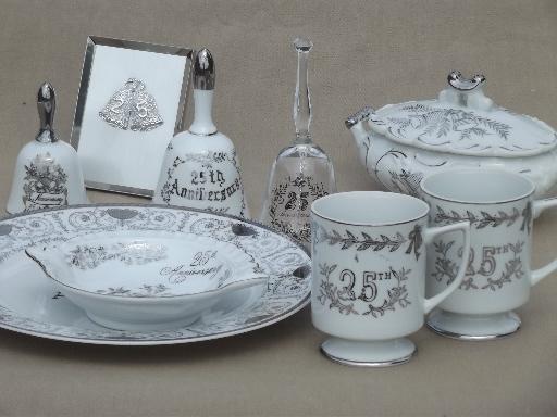 photo of 25th Silver Anniversary glass & china collectibles, most vintage Japan #1