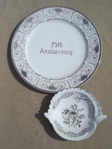 photo of 25th Silver Anniversary glass & china collectibles, most vintage Japan #2