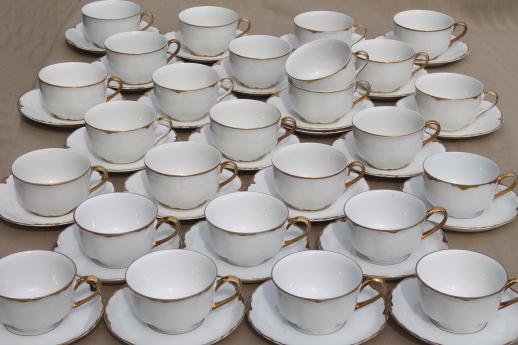 photo of 26 antique gold and white china teacups and saucers, vintage mismatched china lot #1