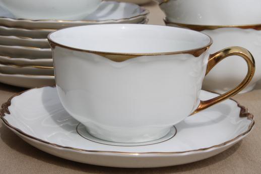 photo of 26 antique gold and white china teacups and saucers, vintage mismatched china lot #5