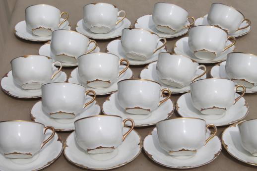 photo of 26 antique gold and white china teacups and saucers, vintage mismatched china lot #9