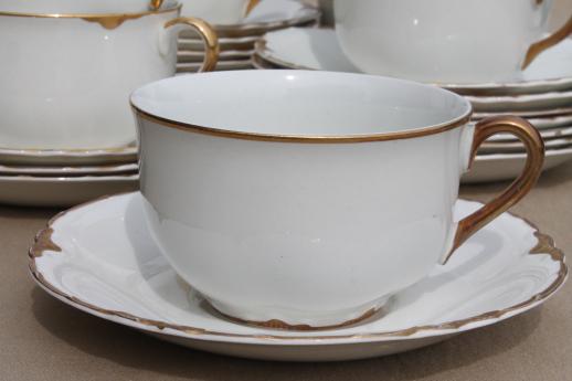 photo of 26 antique gold and white china teacups and saucers, vintage mismatched china lot #10