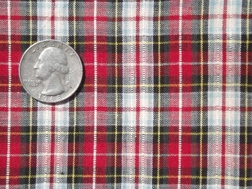 photo of 26w antique vintage cotton fabric, woven red plaid shirting fabric #1