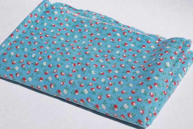 photo of 3 yards unused vintage cotton feedsack fabric, little red apples on sky blue #3