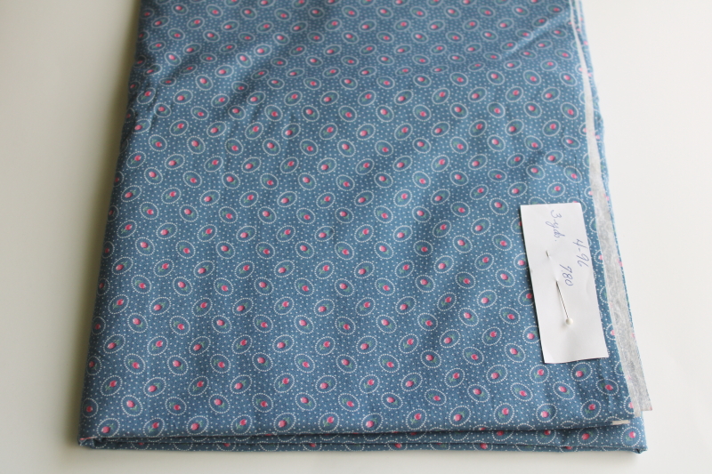 photo of 3 yds VIP Cranston print cotton fabric, 90s vintage Victorian rose cameo on blue cottagecore #1