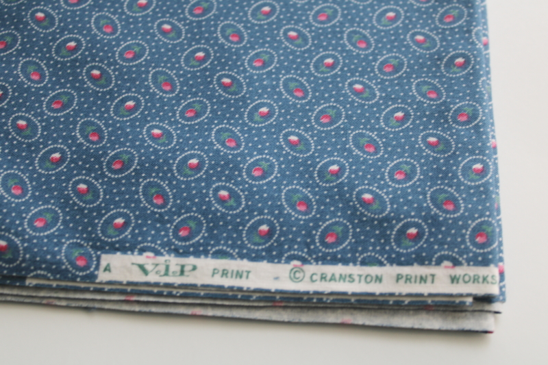 photo of 3 yds VIP Cranston print cotton fabric, 90s vintage Victorian rose cameo on blue cottagecore  #2