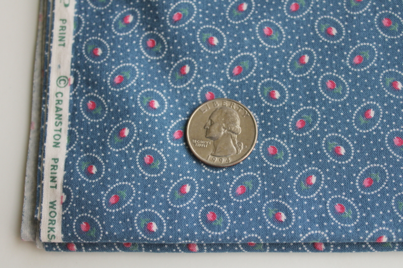 photo of 3 yds VIP Cranston print cotton fabric, 90s vintage Victorian rose cameo on blue cottagecore  #3