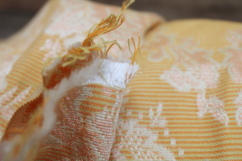 photo of 30 YARDS vintage brocade fabric upholstery or drapery material full roll, warm gold w/ ivory satin #3