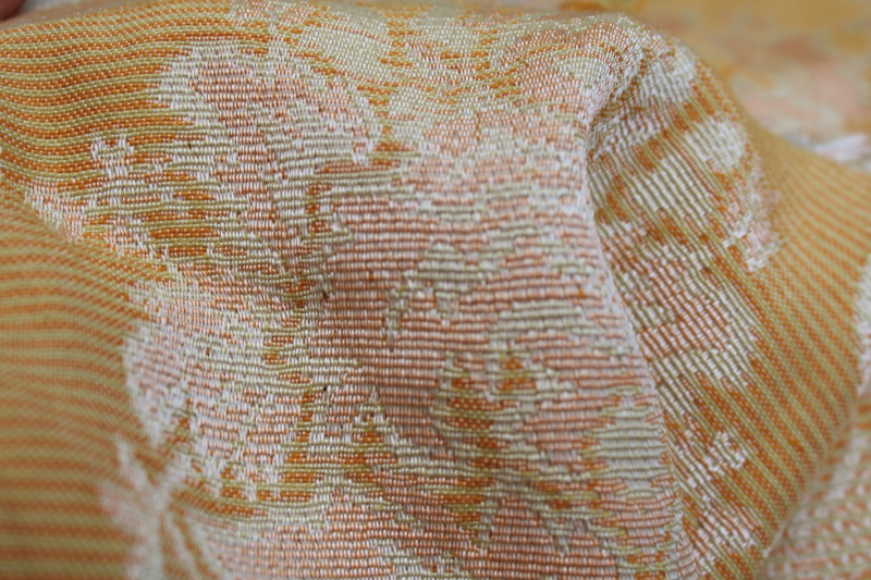 photo of 30 YARDS vintage brocade fabric upholstery or drapery material full roll, warm gold w/ ivory satin #4
