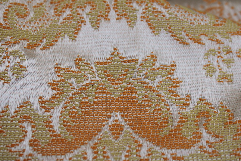 photo of 30 YARDS vintage brocade fabric upholstery or drapery material full roll, warm gold w/ ivory satin #5