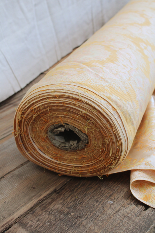 photo of 30 YARDS vintage brocade fabric upholstery or drapery material full roll, warm gold w/ ivory satin #6