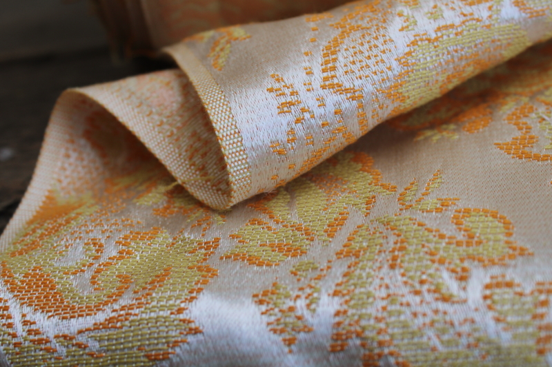 photo of 30 YARDS vintage brocade fabric upholstery or drapery material full roll, warm gold w/ ivory satin #7