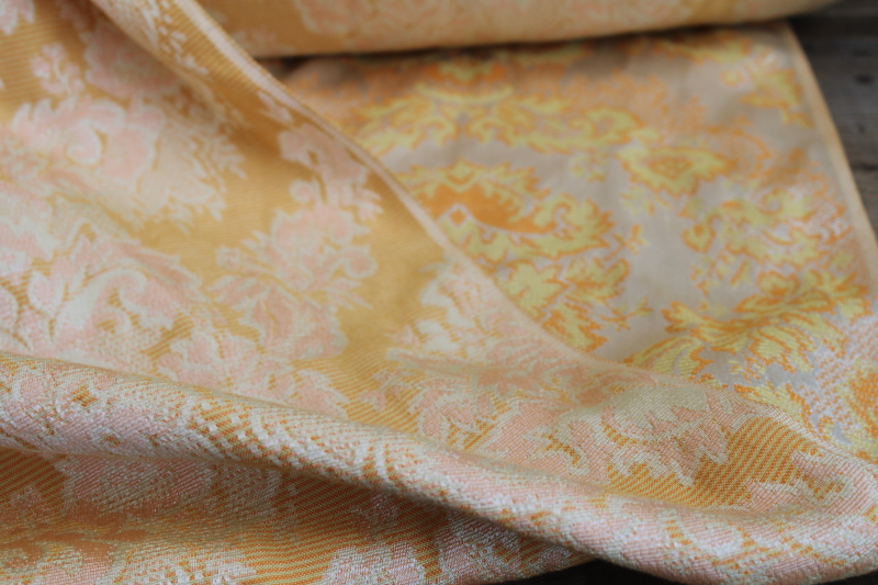 photo of 30 YARDS vintage brocade fabric upholstery or drapery material full roll, warm gold w/ ivory satin #8