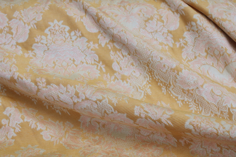 photo of 30 YARDS vintage brocade fabric upholstery or drapery material full roll, warm gold w/ ivory satin #9