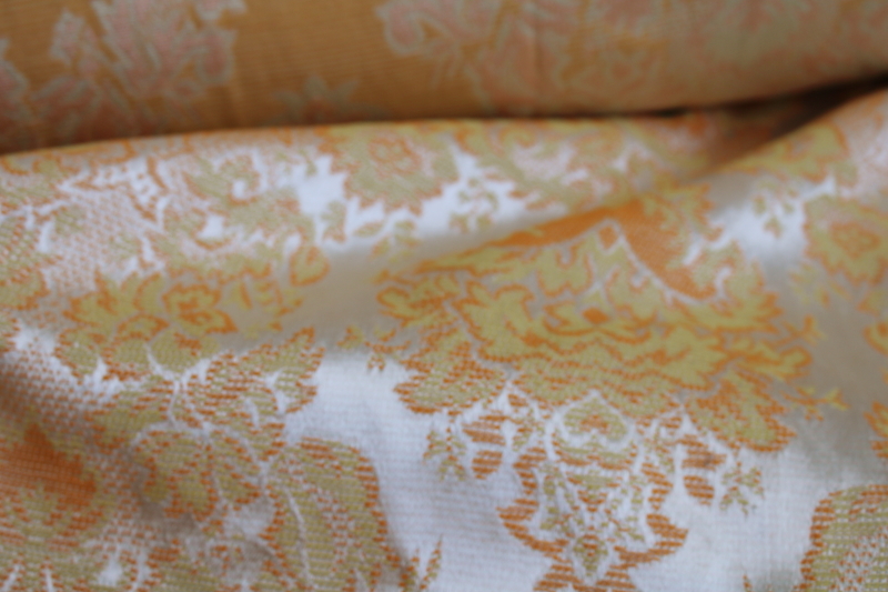 photo of 30 YARDS vintage brocade fabric upholstery or drapery material full roll, warm gold w/ ivory satin #10