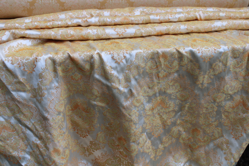 photo of 30 YARDS vintage brocade fabric upholstery or drapery material full roll, warm gold w/ ivory satin #12