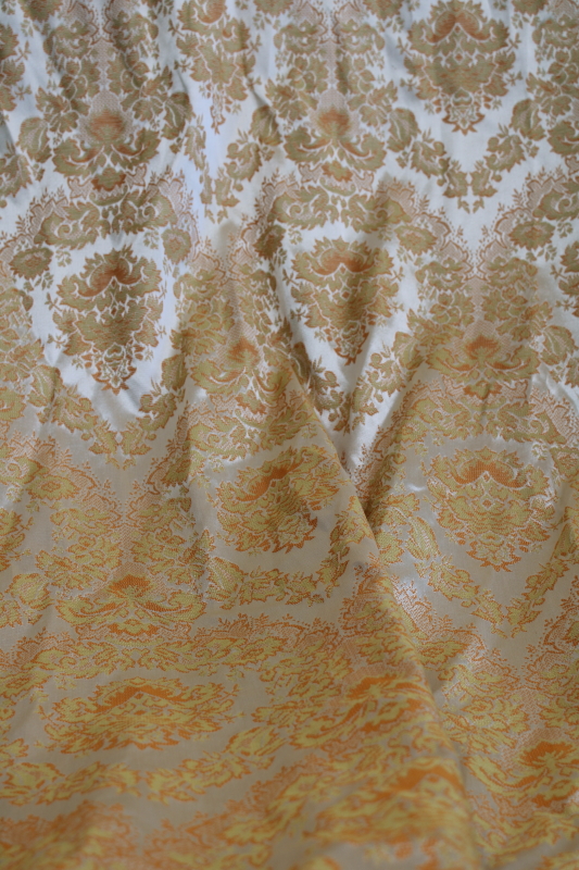 photo of 30 YARDS vintage brocade fabric upholstery or drapery material full roll, warm gold w/ ivory satin #13