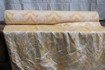 30 YARDS vintage brocade fabric upholstery or drapery material full roll, warm gold w/ ivory satin 
