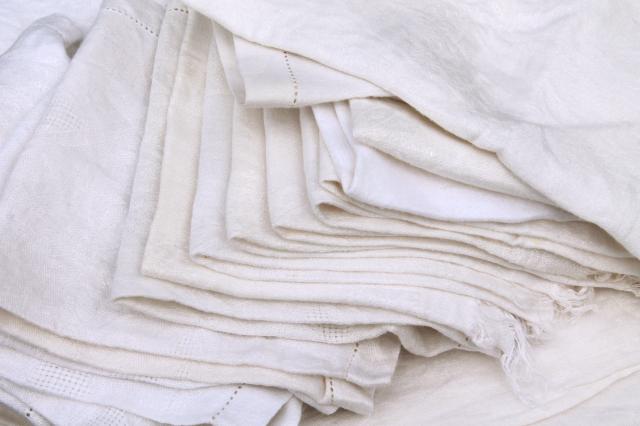 photo of 30+ cotton & linen damask fabric napkins, mismatched vintage table linen, cloth napkin lot #5
