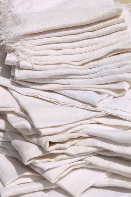 photo of 30+ cotton & linen damask fabric napkins, mismatched vintage table linen, cloth napkin lot #7