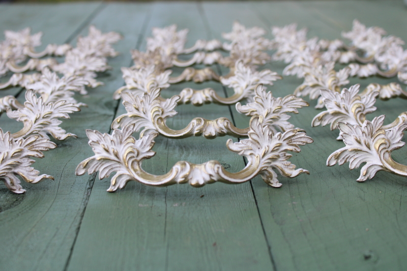 photo of 30 vintage drawer pulls, french provincial gold & white ornate rococo cabinet furniture handles, hardware lot  #3
