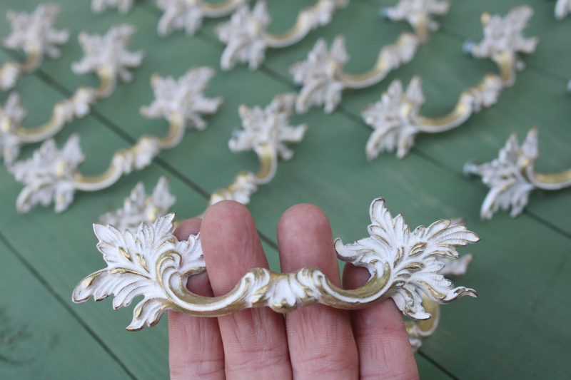 photo of 30 vintage drawer pulls, french provincial gold & white ornate rococo cabinet furniture handles, hardware lot  #10