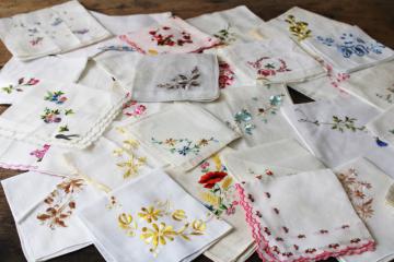 catalog photo of 30 vintage hankies, lot embroidered cotton handkerchiefs Swiss embroidery